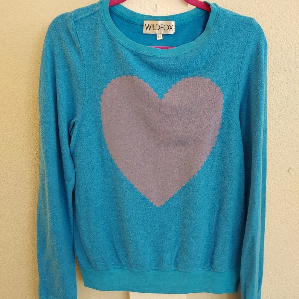 Wildfox Sweater Blue w/Pink Heart Size XS